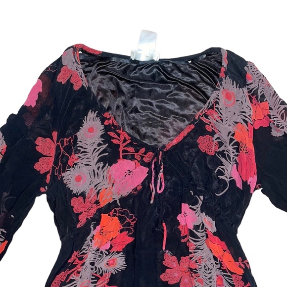 DEPT Beaded V-Neck Flowy Long Sleeve Summer Mini Floral A-Line Dress - Picture 2 of 4